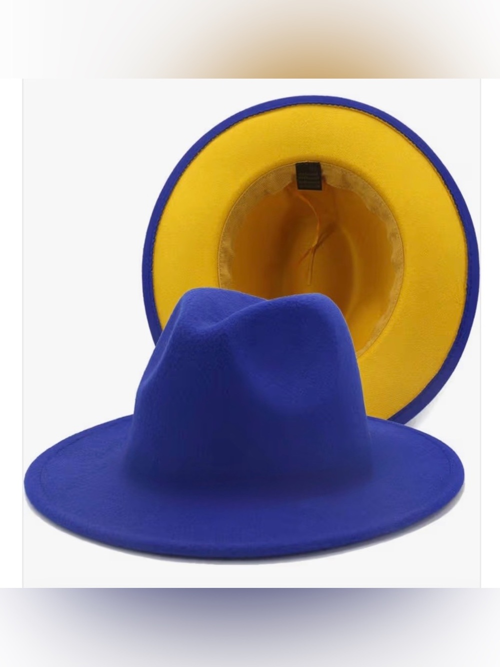 Royal Blue Fedora Hat with Yellow Inner Brim | UNISEX | 58cm
